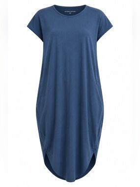 Universal Standard Blue Cocoon Midi Dress XS Stretch Pockets Extra Small